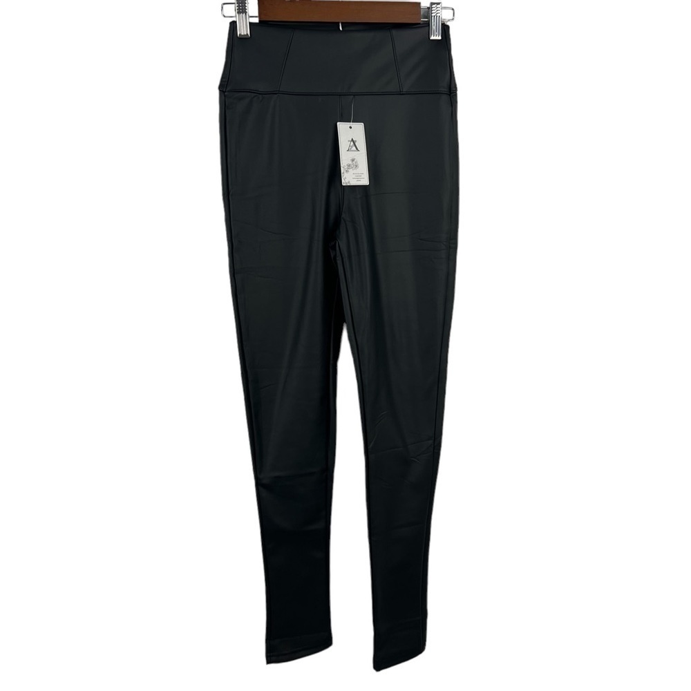 𝅺az, FAUX LEATHER BLACK LEGGINGS, NEW WITH‎ TAGS